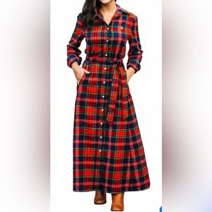 Brand new Kiel James Patrick Maple Lake Trail Flannel Maxi plaid Shirt Dress